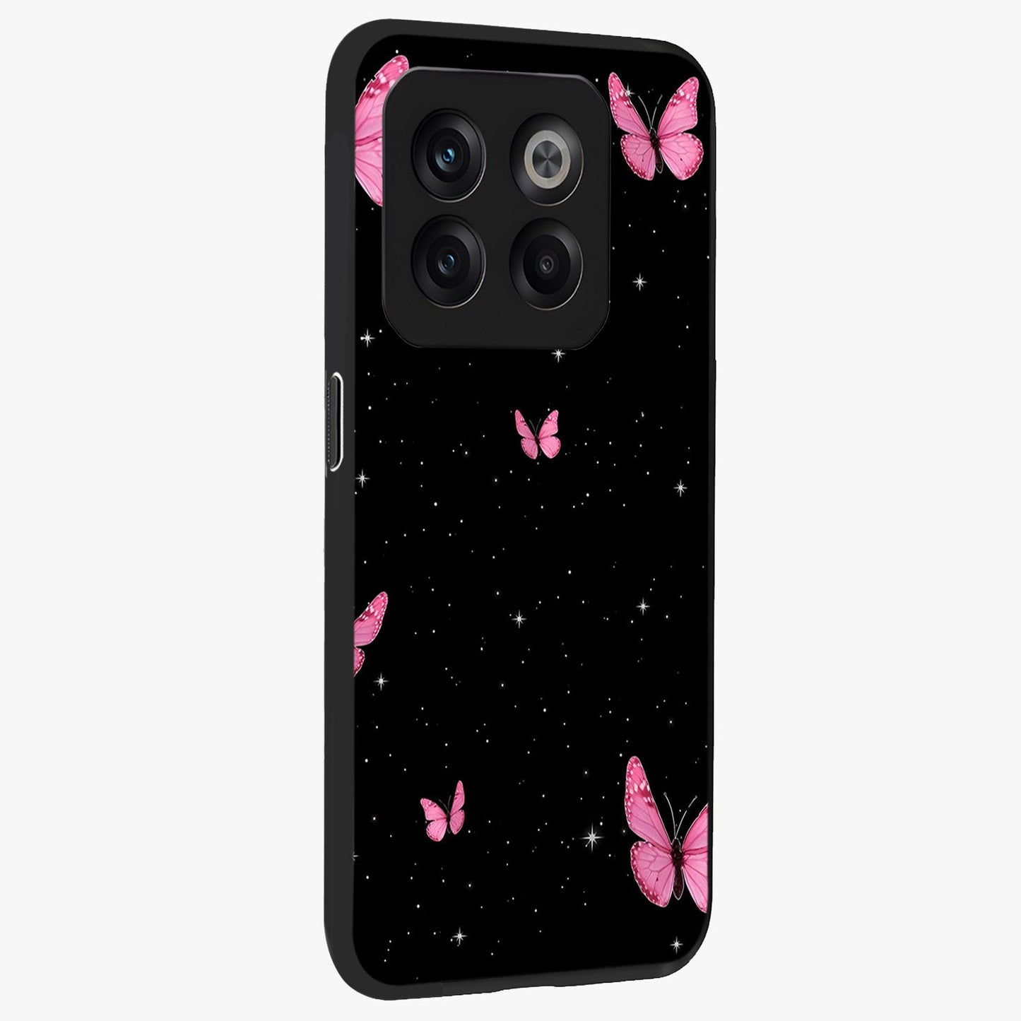 Blinking Butterfly Glass Case for 1+10T displayed upright for graceful aesthetic visibility and premium finish.