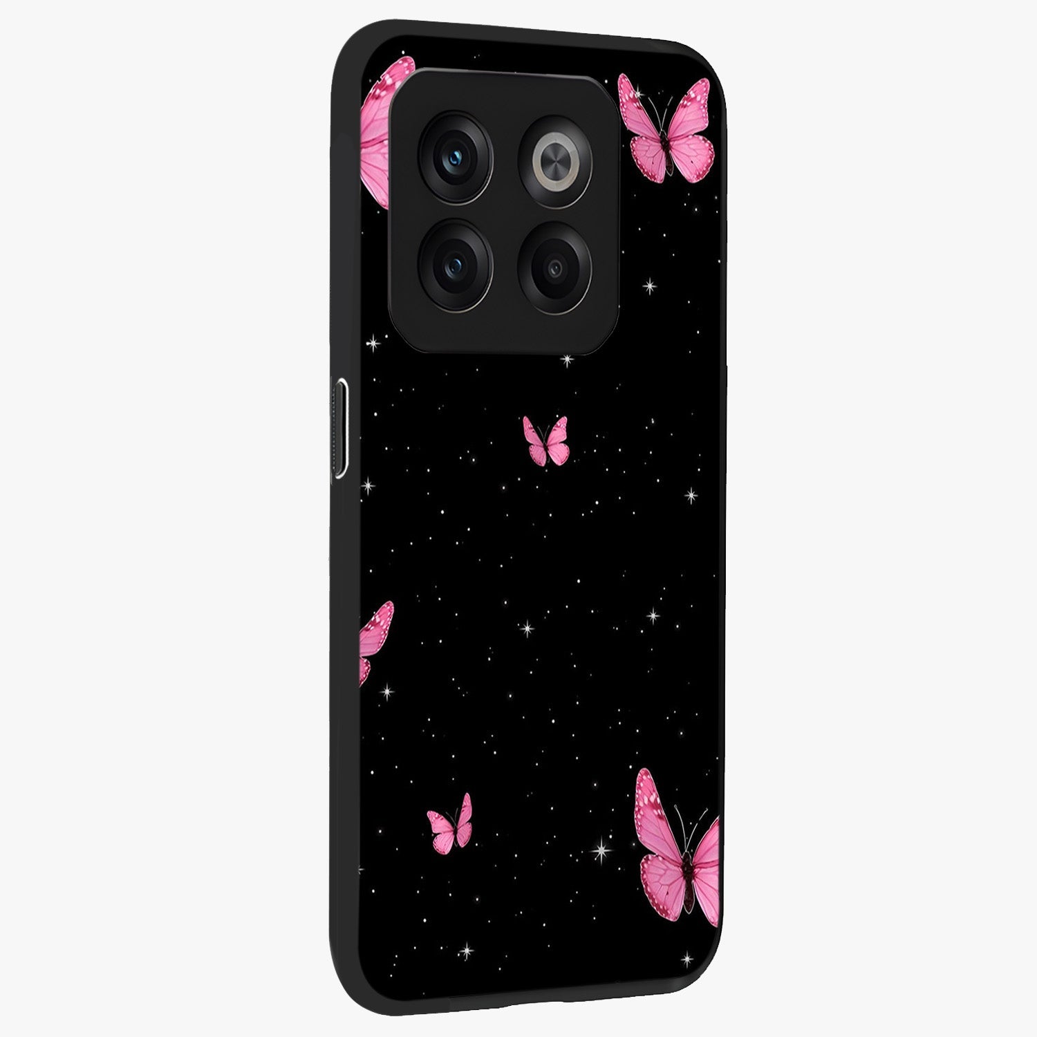 Blinking Butterfly Glass Case for 1+10T displayed upright for graceful aesthetic visibility and premium finish.