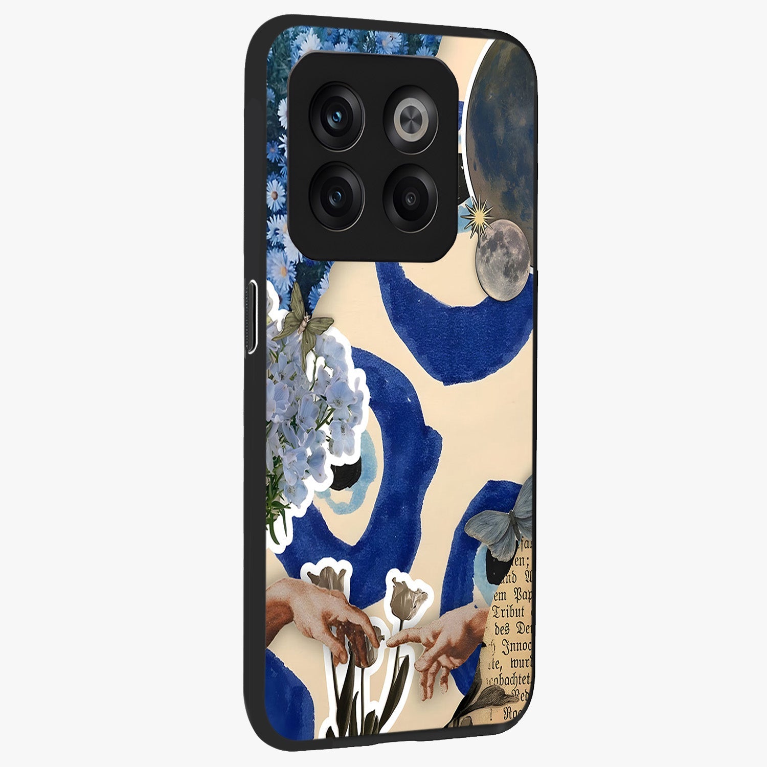 Blue Evil Divine Glass Case for 1+10T side perspective highlighting protective charm detailing and smooth premium edges