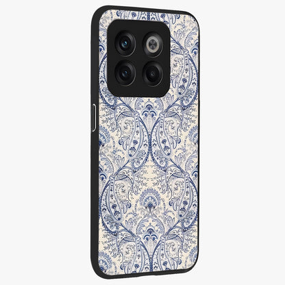 Blue Paisley Bloom Glass Case for 1+10T side perspective highlighting elegant paisley textures and premium build