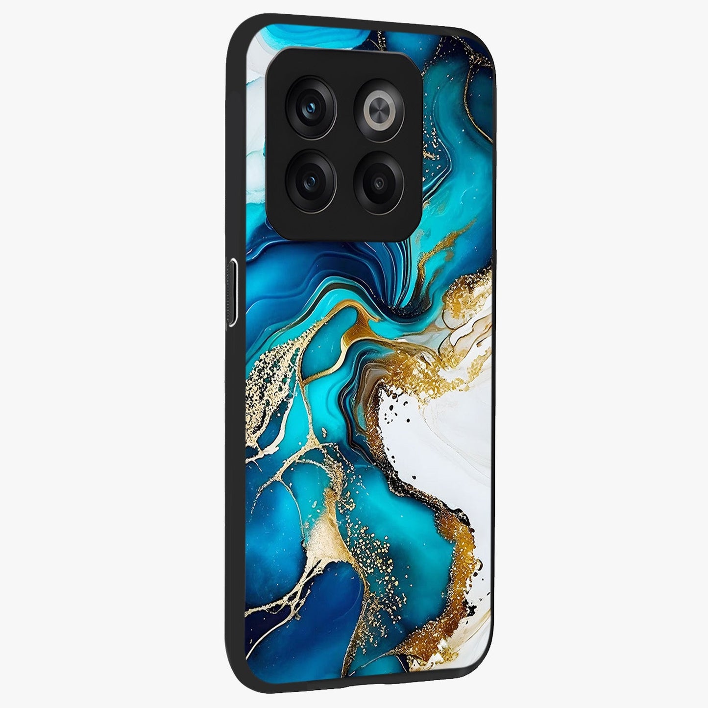 Blue and White Marble With Golden Viens Art Glass Case for 1+10T side perspective highlighting rich marble textures and elegant gold accents