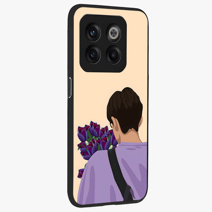 Boy Holding Flowers Glass Case for 1+10T side perspective highlighting delicate flower details and premium build