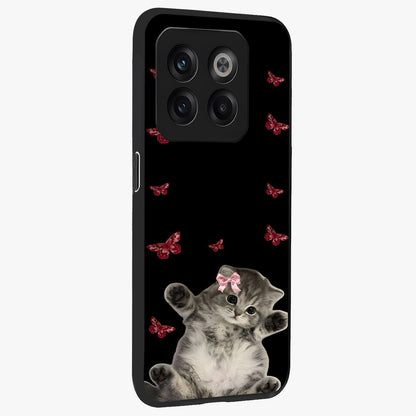 Butterfly Cat Bliss Glass Case for 1+10T side perspective highlighting delicate butterfly detailing and smooth edges