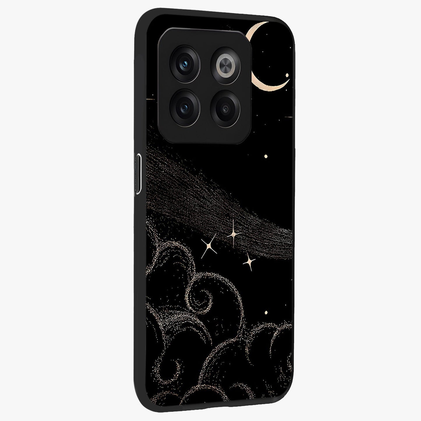 Celestial Midnight Veil Glass Case for 1+10T side perspective highlighting rich night tones and sleek premium edges