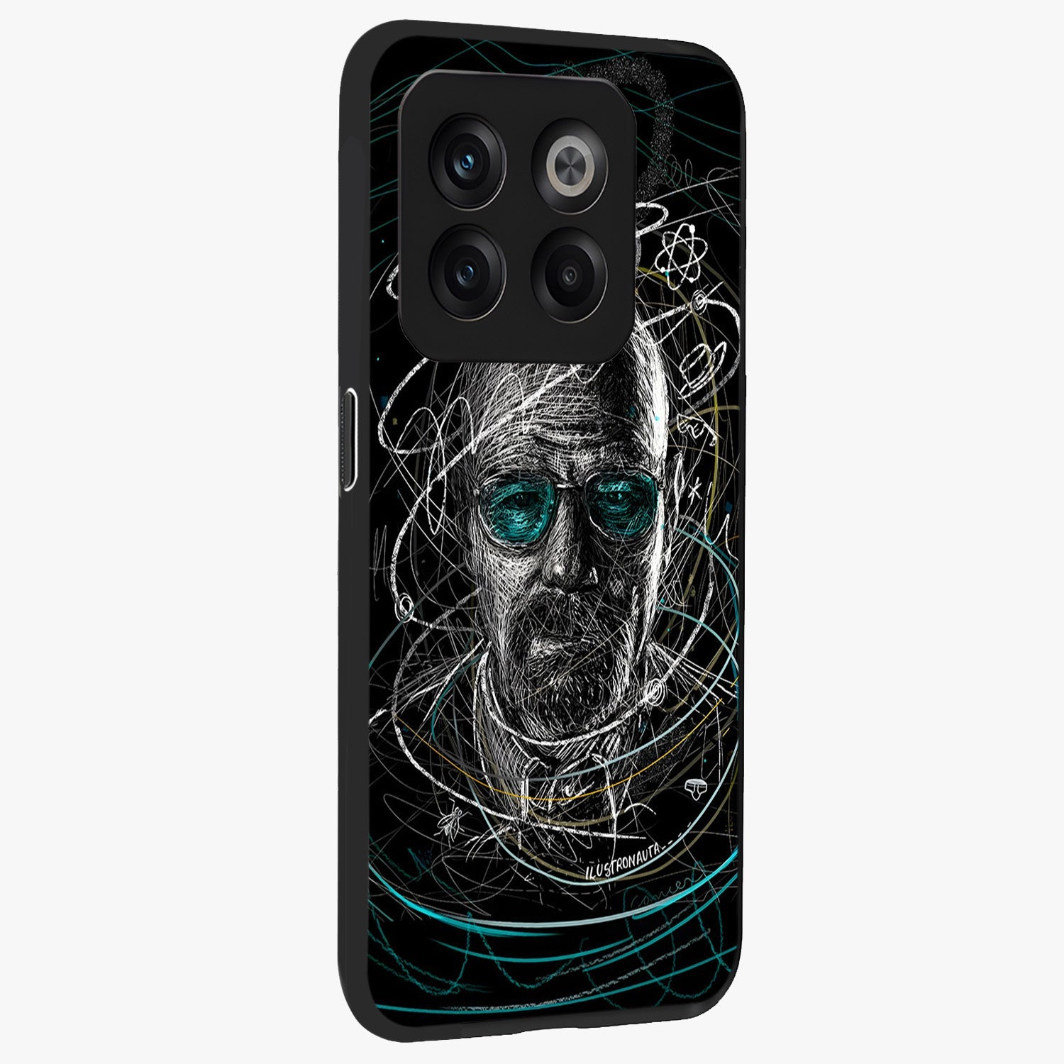 Chaotic Mind Genius Glass Case for 1+10T side perspective highlighting creative detailing and premium edge finish