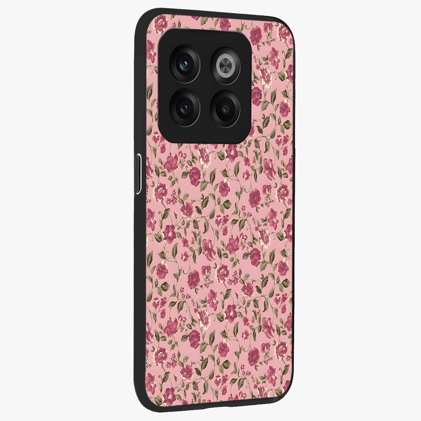 Charming Pink Floral Glass Case for 1+10T side perspective highlighting subtle floral textures and smooth edges