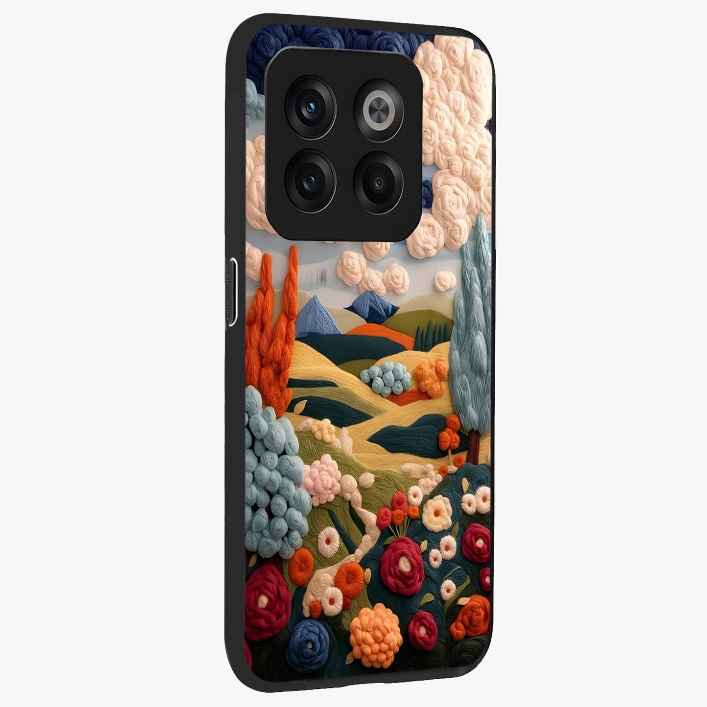 Cloud Cotton Meadows Printed Glass Case for 1+10T side perspective highlighting smooth edges and delicate meadow detailing