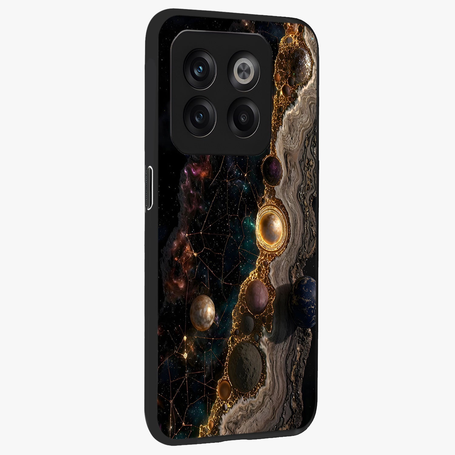 Cosmic Gold Path Glass Case for 1+10T side perspective highlighting premium metallic detailing and sleek edges