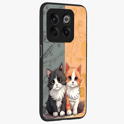 Cozy Cat Duo Glass Case for 1+10T side perspective highlighting playful cat detailing and sleek edges