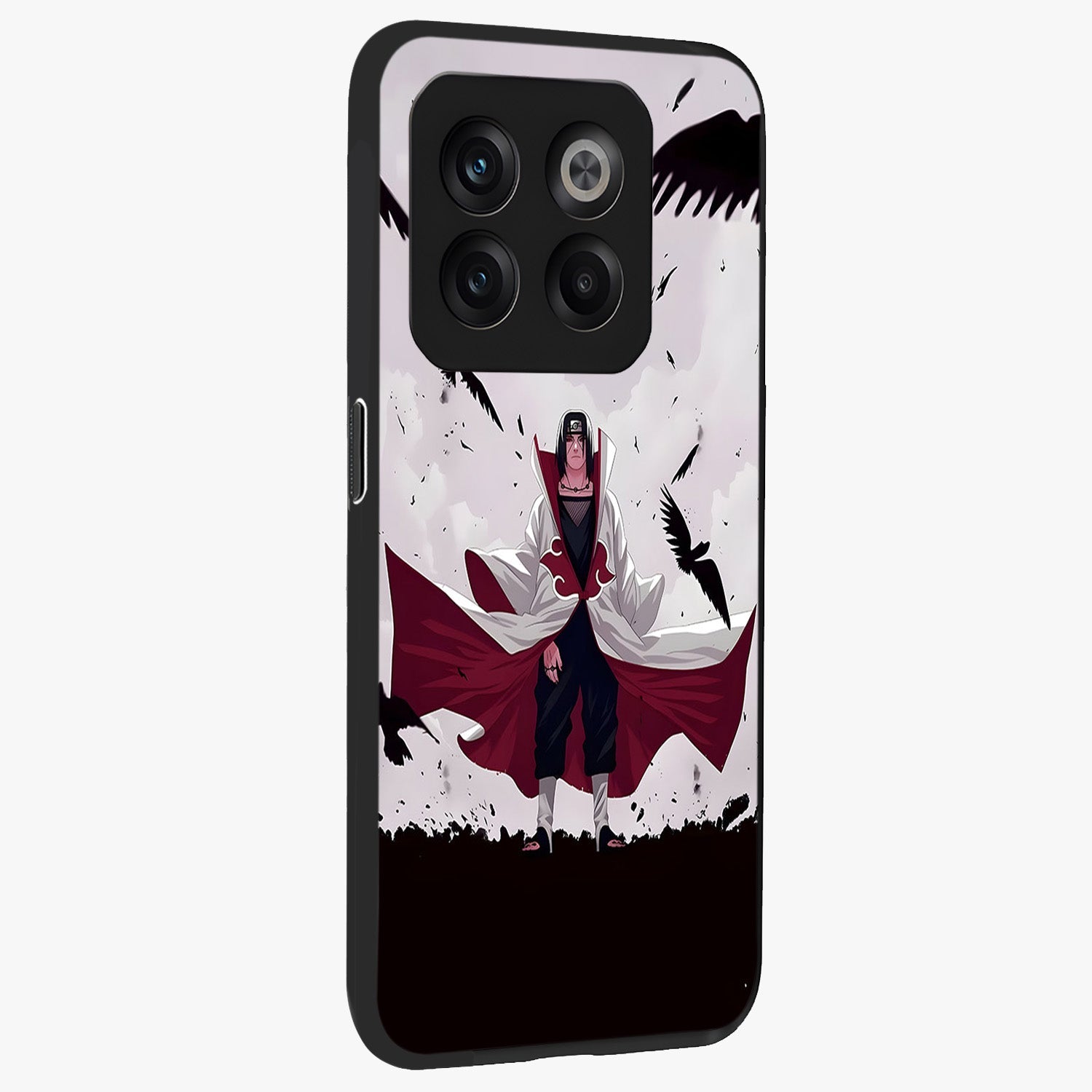 Crimson Crow Ascension Glass Case for 1+10T side perspective highlighting intricate crow detailing and premium texture