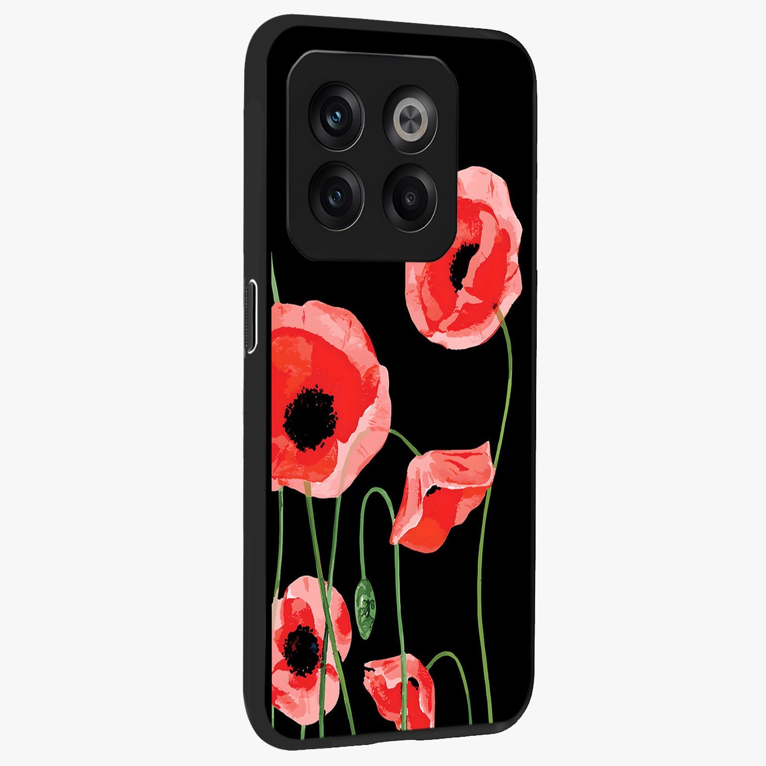 Crimson Garden Dream Glass Case for 1+10T side perspective highlighting elegant floral textures and premium build
