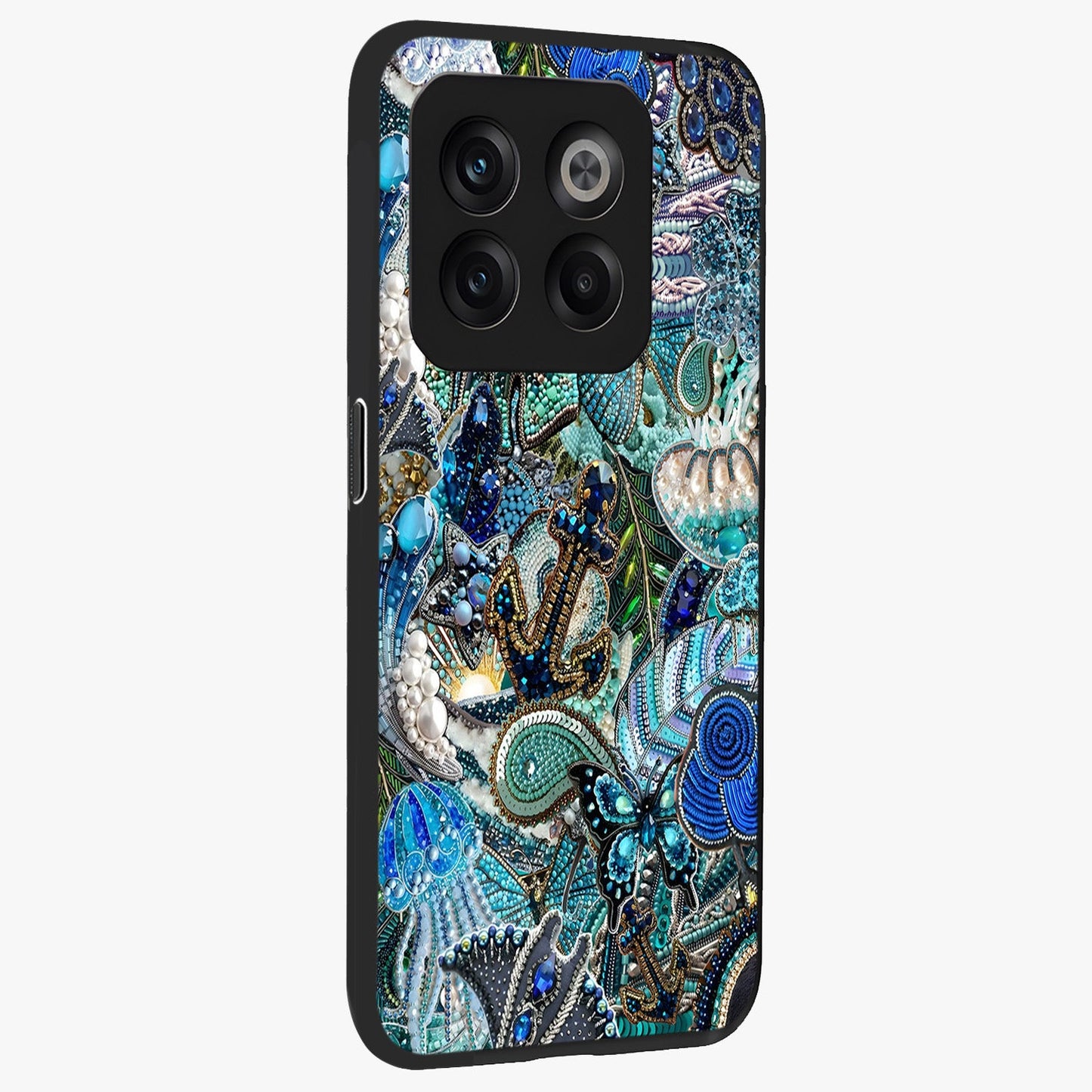 Crystal Ocean Magic Glass Case for 1+10T side perspective highlighting wave textures and smooth premium build