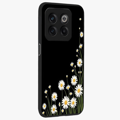 Daisy Cascade on Black Glass Case for 1+10T side perspective highlighting delicate daisy detailing and smooth edges