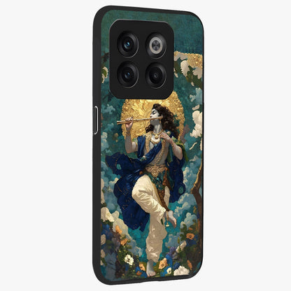 Divine Krishna Art Glass Case for 1+10T side perspective highlighting intricate divine illustration and premium edges