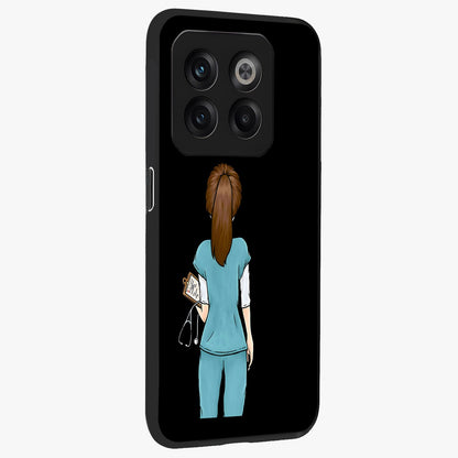 Doctor Pattern Custom Name Glass Case for 1+10T side perspective highlighting custom typography and smooth premium edges