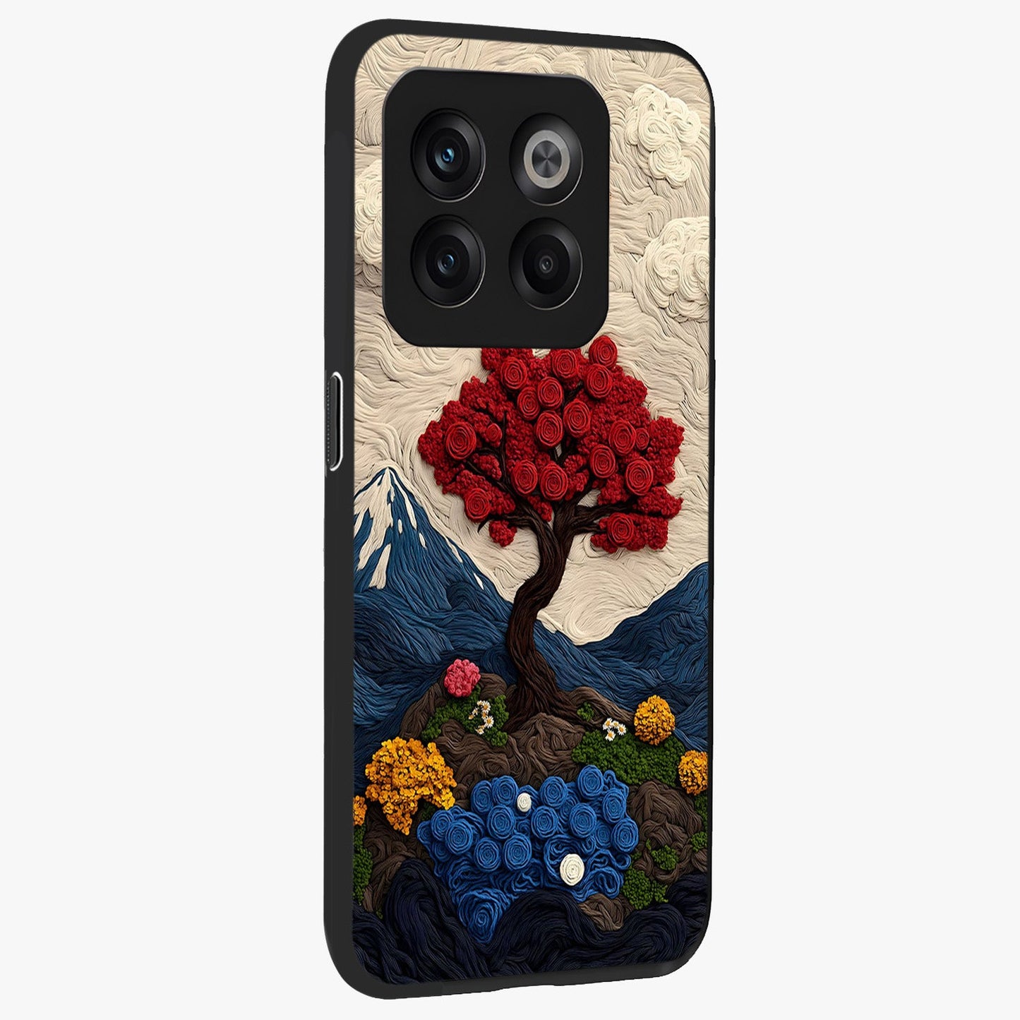 Eternal Nature Tapestry Glass Case for 1+10T side perspective highlighting woven texture design and premium edge finish