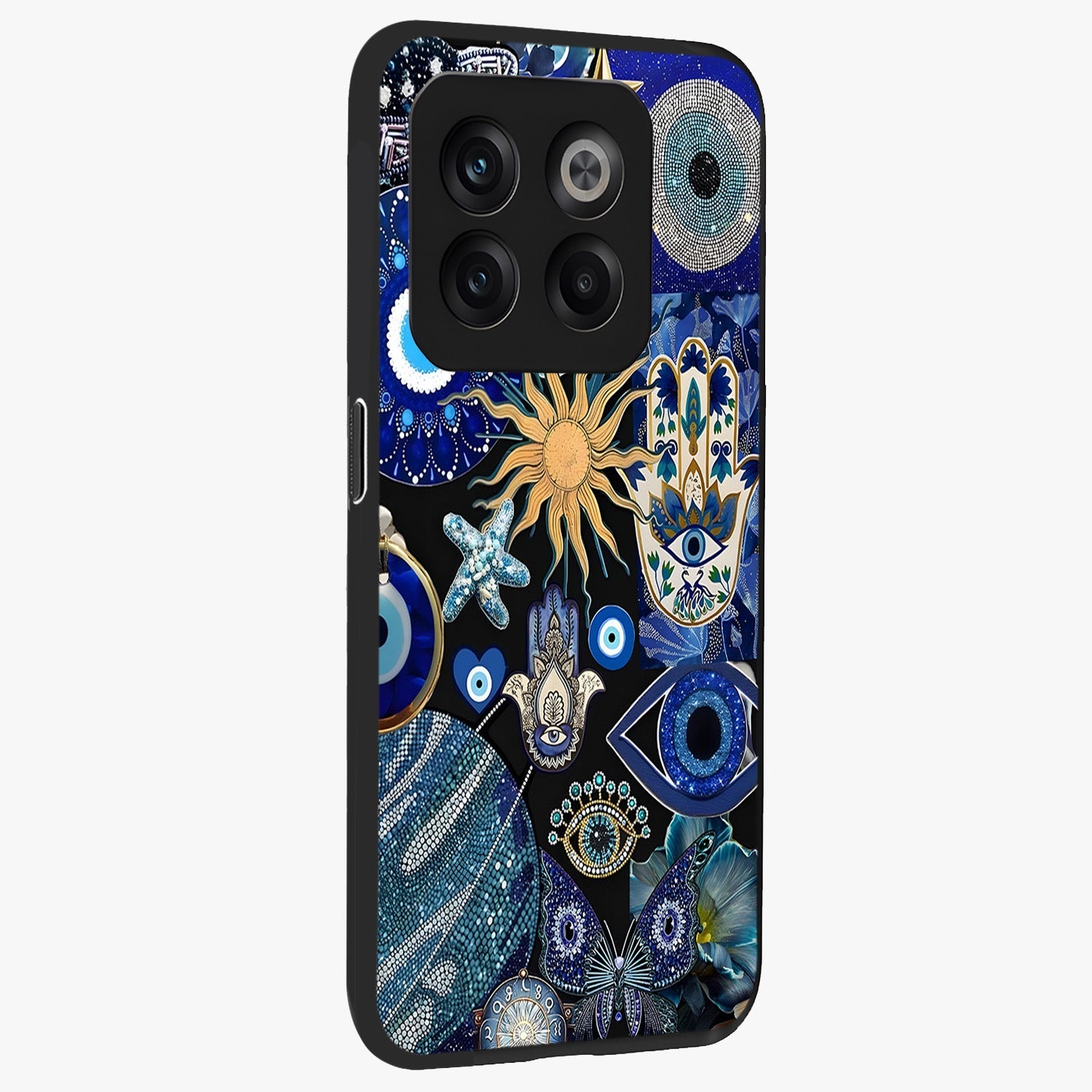 Evil Eye Charm Mix Glass Case for 1+10T side perspective highlighting intricate charm detailing and smooth build