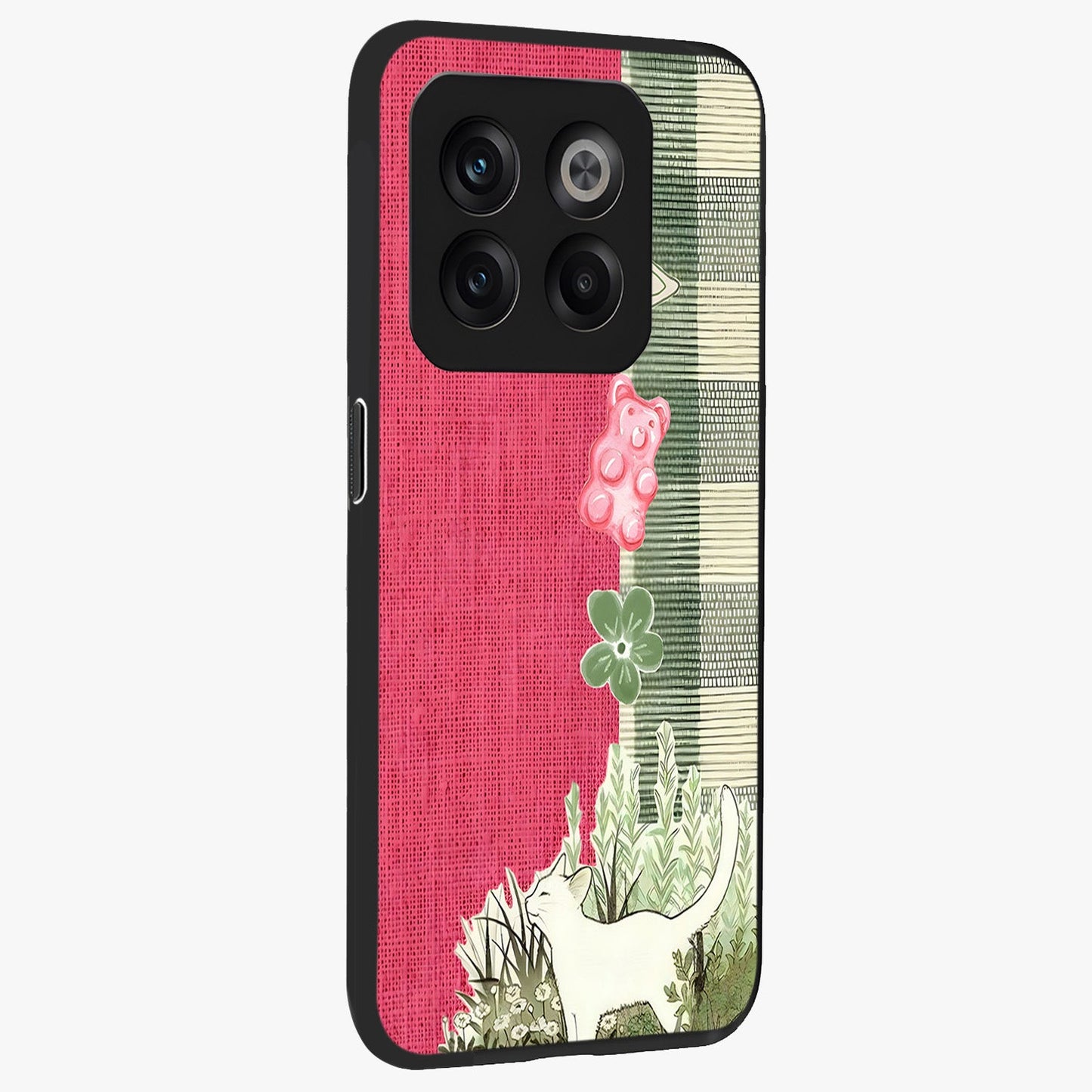 Fabric Patterns Glass Case for 1+10T side perspective highlighting woven texture design and smooth build