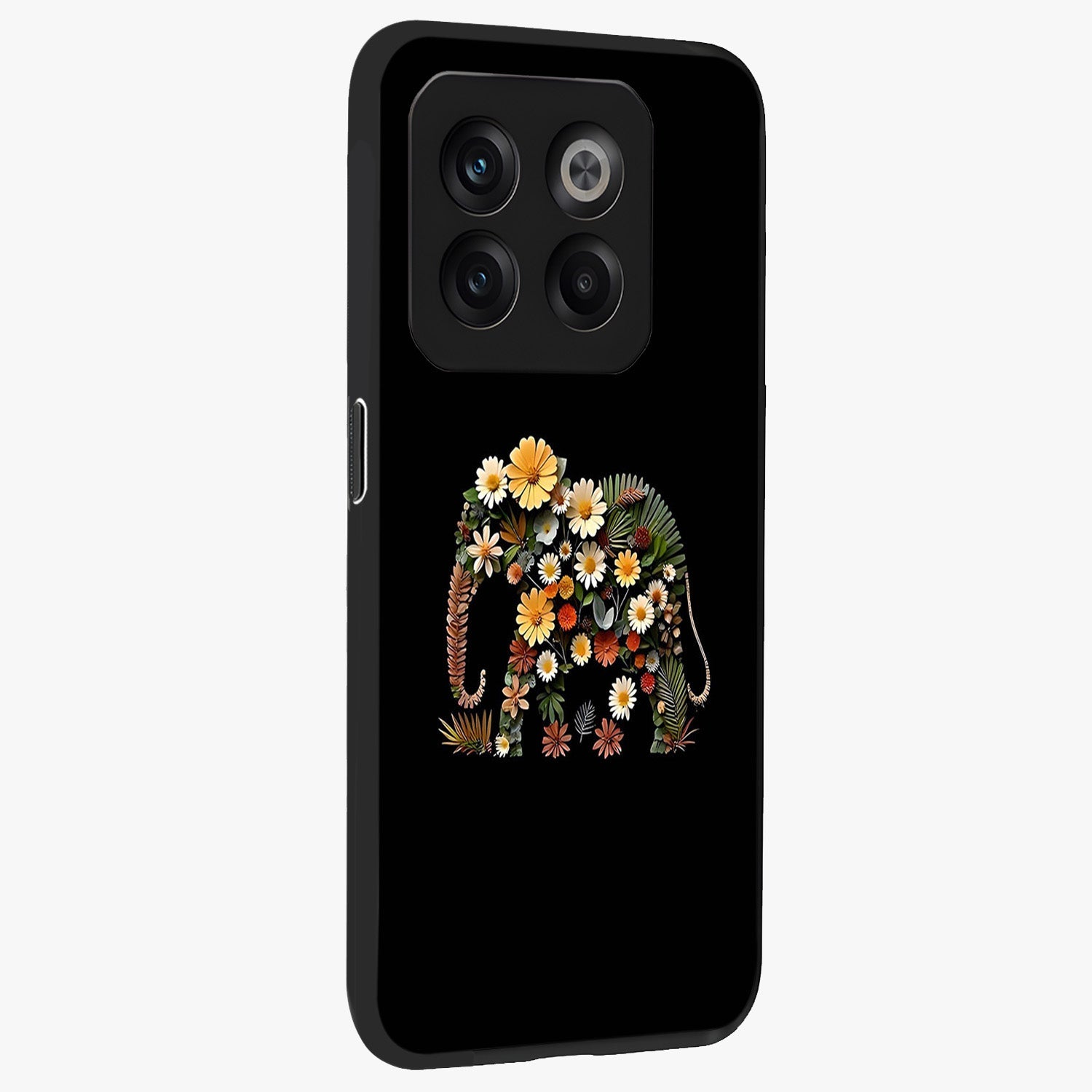 Floral Elephant Glass Case for 1+10T side perspective highlighting intricate artwork and smooth premium build