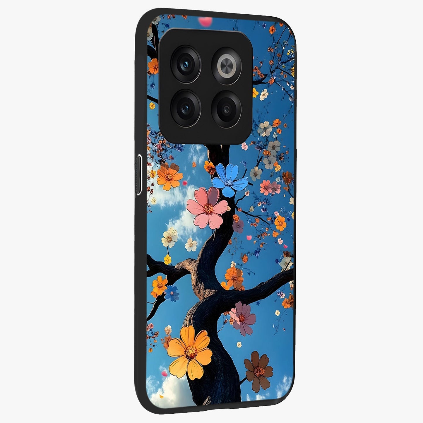 Floral Tree Glass Case for 1+10T side perspective highlighting vibrant floral patterns and sleek edges