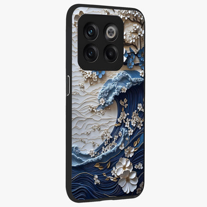 Floral Wave Origami Glass Case for 1+10T side perspective highlighting sharp origami textures and sleek premium edges