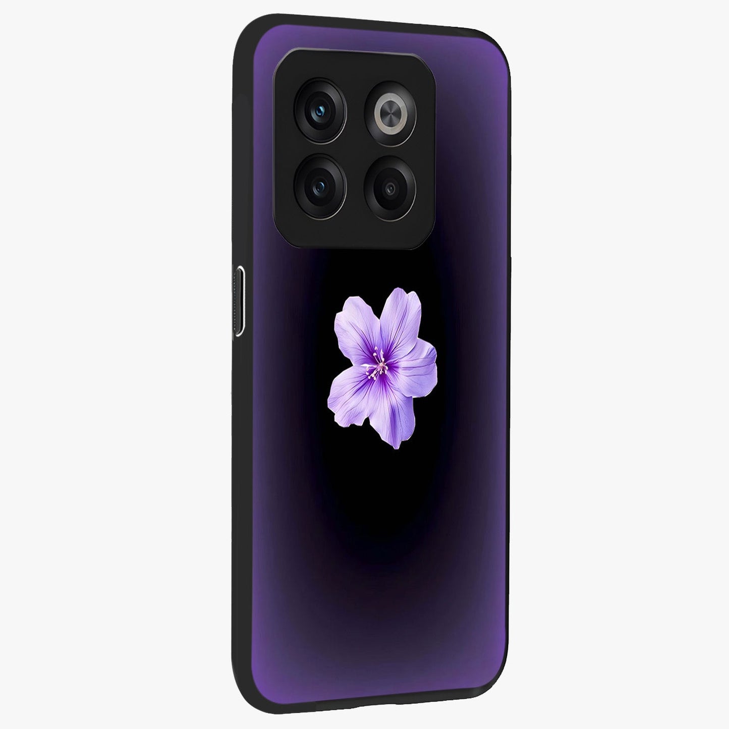 Flower on Soft Violet Gradient Glass Case for 1+10T side perspective highlighting delicate bloom detailing and smooth edges