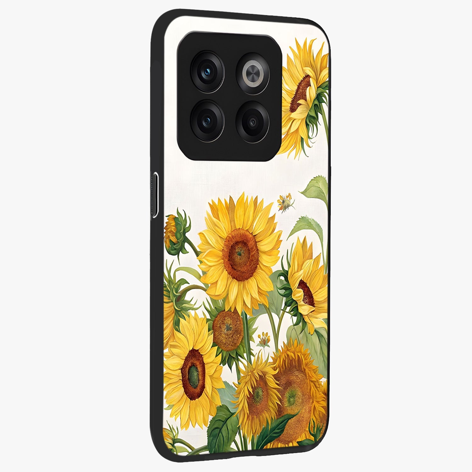 Golden Bloom Night Glass Case for 1+10T side perspective highlighting radiant bloom detailing and premium edges