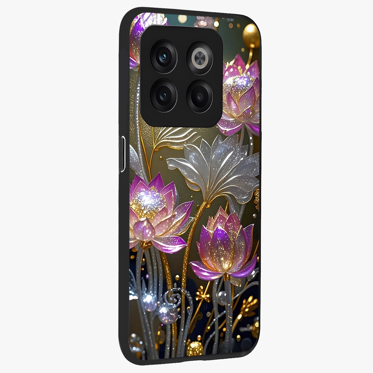 Golden Mind Moment Glass Case for 1+10T side perspective highlighting smooth textures and sleek premium build