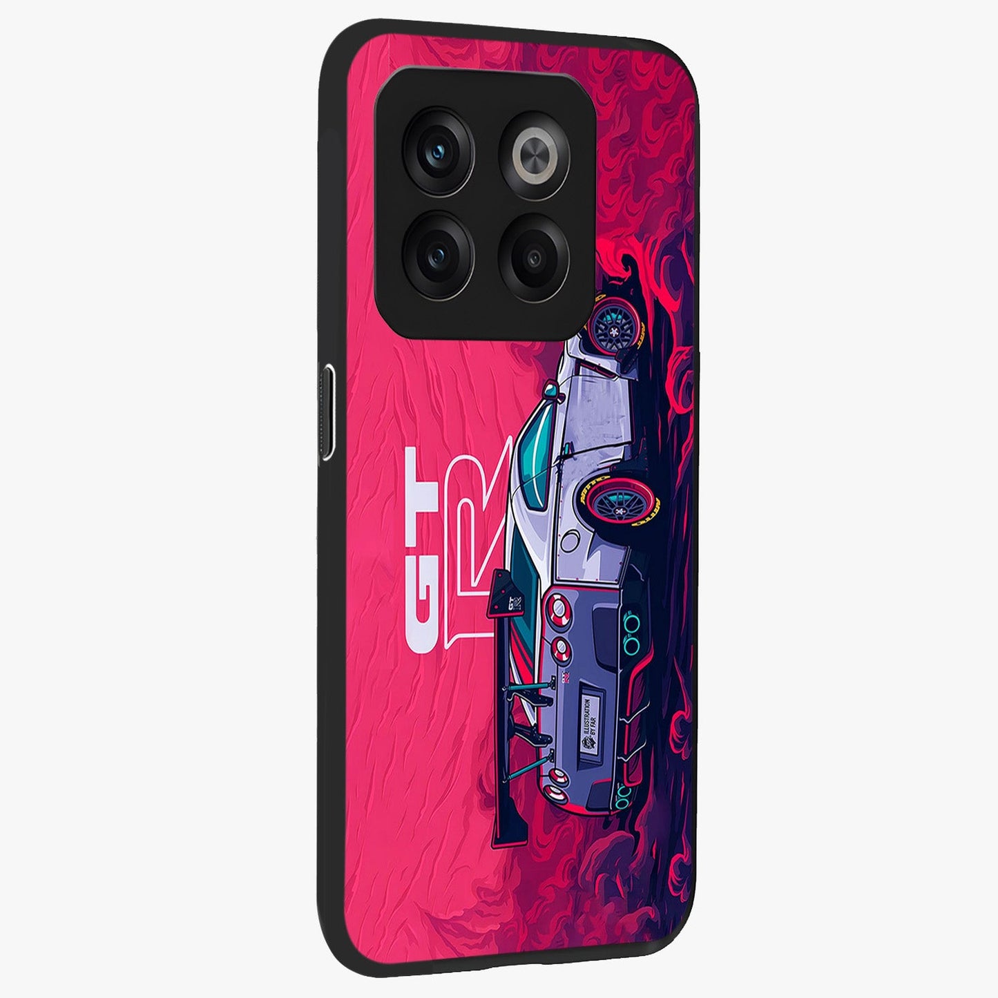 Gt R Car Pattern Glass Case for 1+10T side perspective highlighting dynamic automotive textures and sleek edges