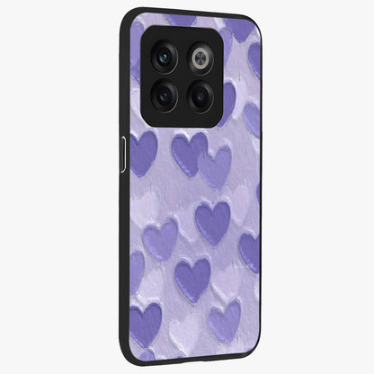 Lavender Paper Hearts Glass Case for 1+10T side perspective highlighting delicate heart textures and sleek build