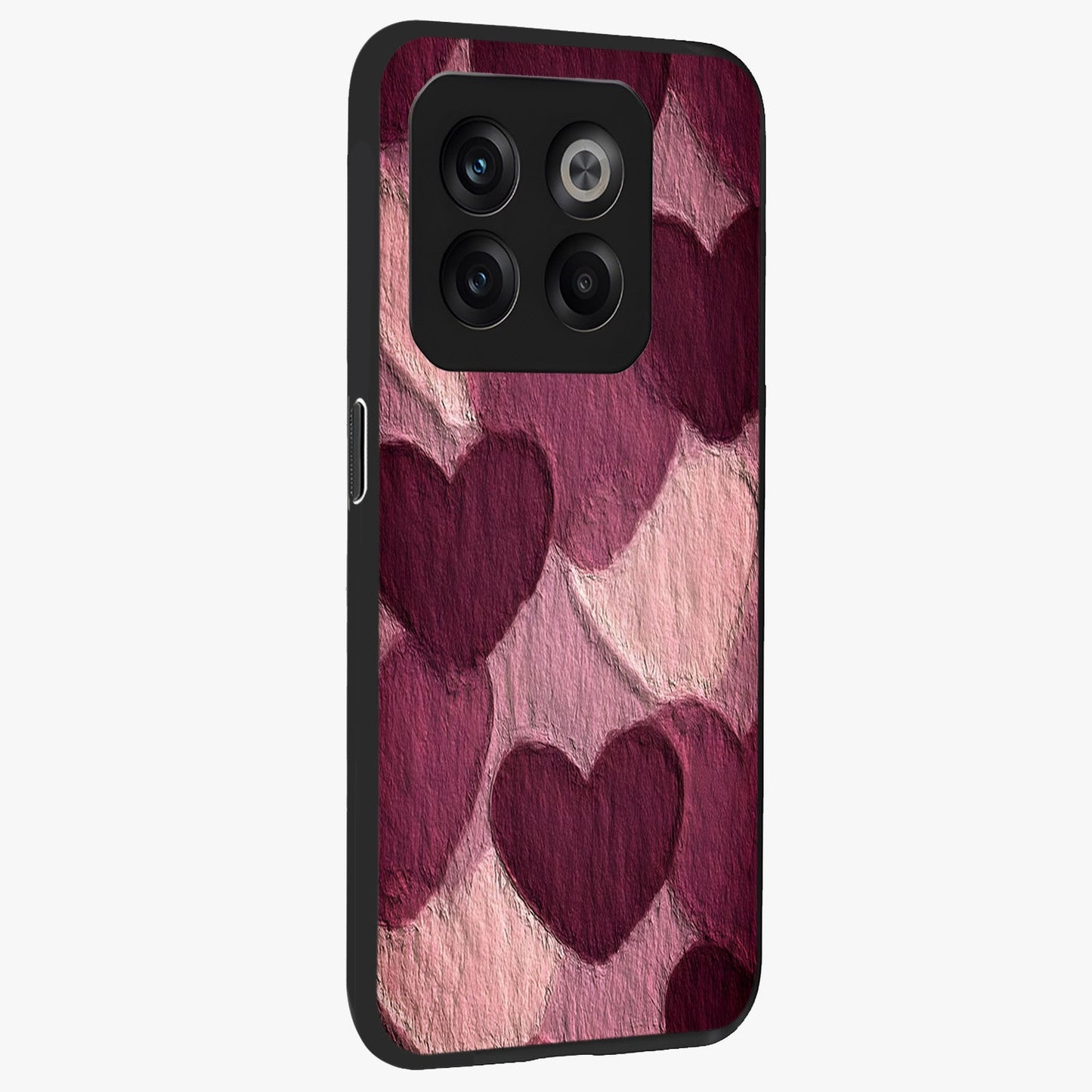 Layered Paper Hearts Glass Case for 1+10T side perspective highlighting layered texture detailing and premium edges