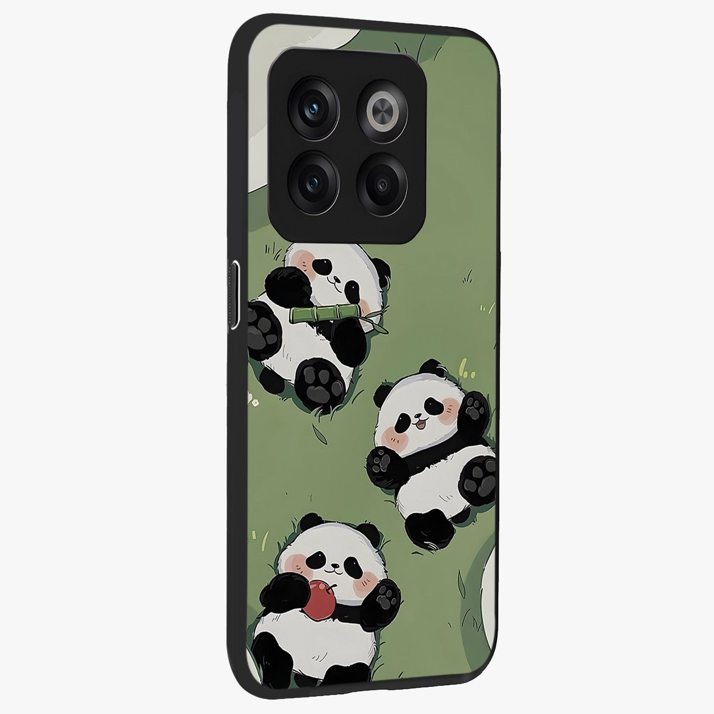 Lazy Panda Picnic Glass Case for 1+10T side perspective highlighting cute illustration textures and smooth premium build