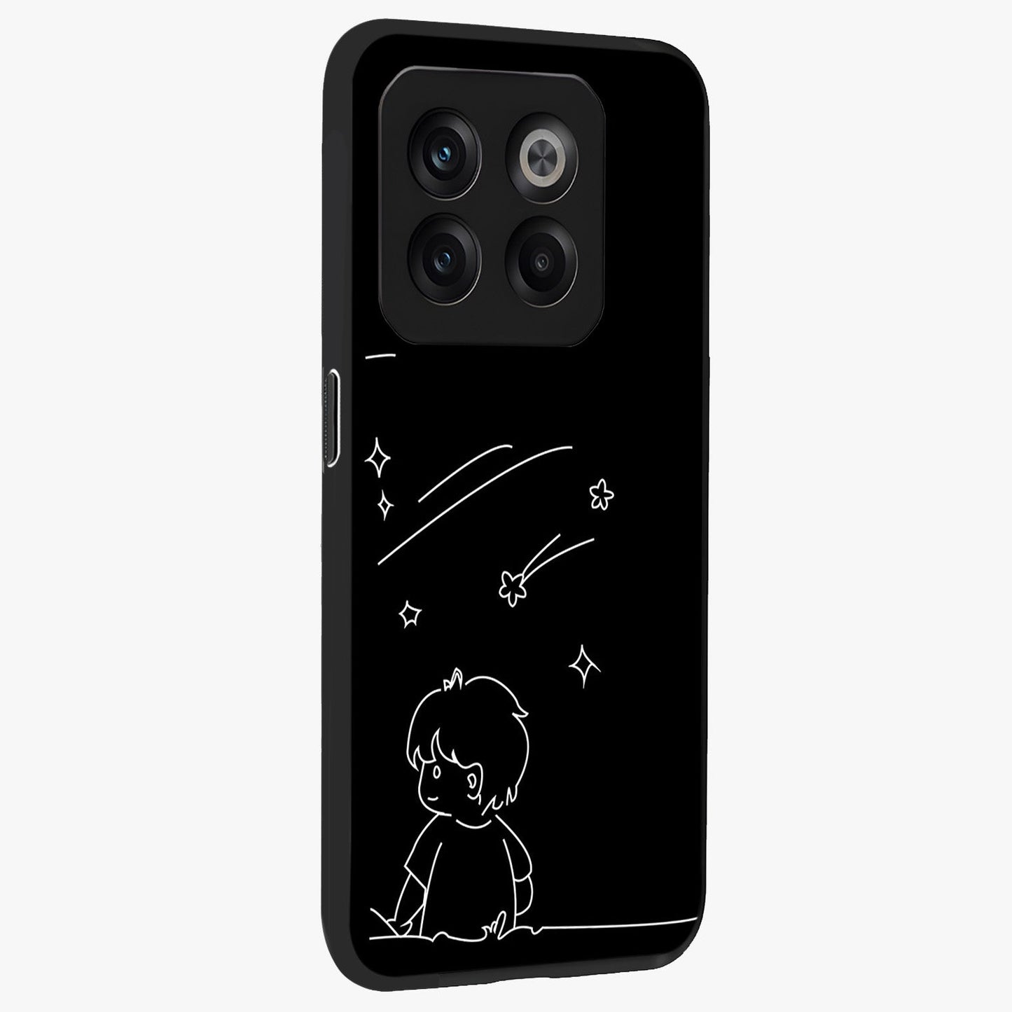 Line Art Boy With Shooting Stars Glass Case for 1+10T side perspective highlighting delicate line textures and smooth edges