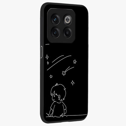 Line Art Boy With Shooting Stars Glass Case for 1+10T side perspective highlighting delicate line textures and smooth edges