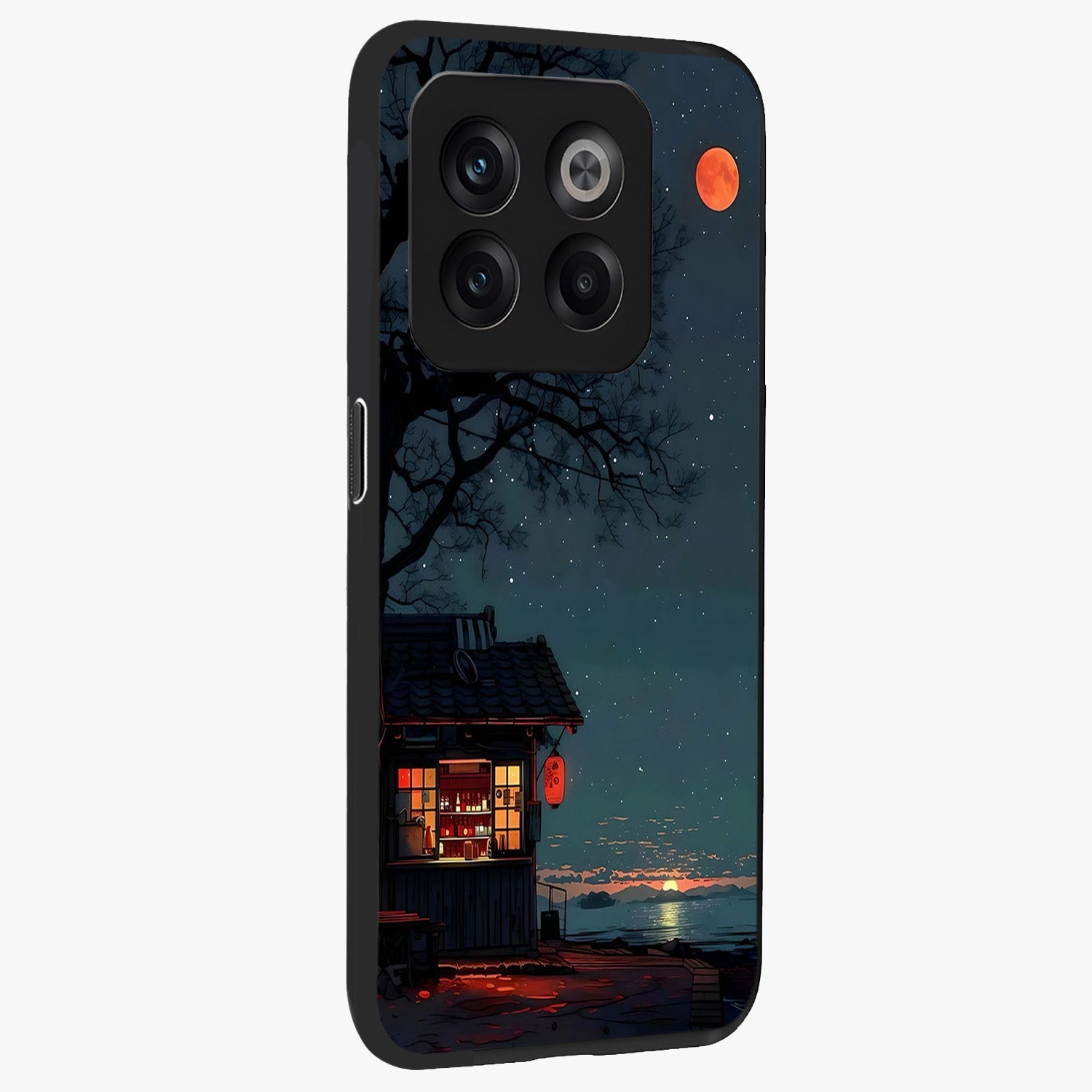 Midnight Lantern Glow Glass Case for 1+10T side perspective highlighting soft light textures and sleek build