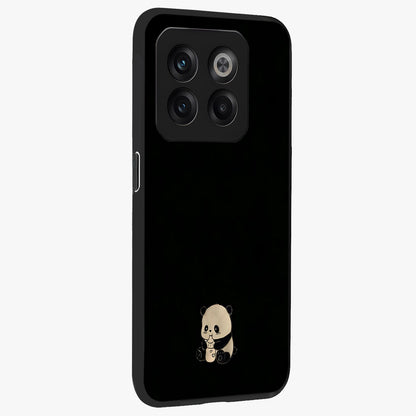Midnight Panda Love Glass Case for 1+10T side perspective highlighting charming illustration details and premium build