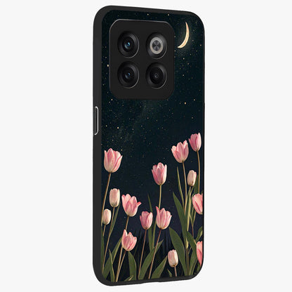 Midnight Tulip Whispers Vibe Glass Case for 1+10T side perspective highlighting graceful floral textures and premium edges
