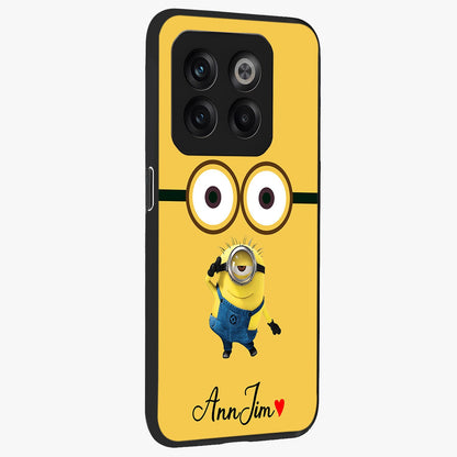 Minion Custom Name Glass Case for 1+10T side perspective highlighting custom typography and smooth premium build