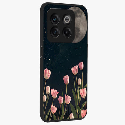 Moonlit Night Tulip Glass Case for 1+10T side perspective highlighting delicate petal textures and sleek build