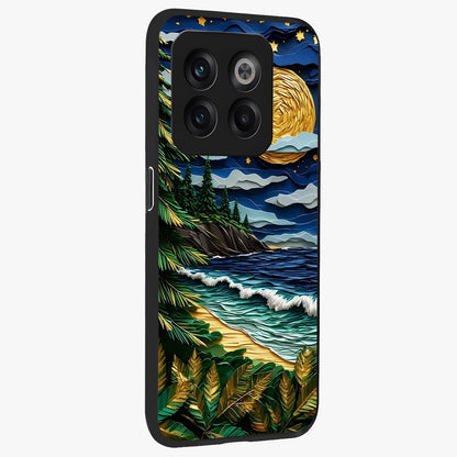 Moonlit Ocean Pines Glass Case for 1+10T side perspective highlighting serene landscape textures and premium edges