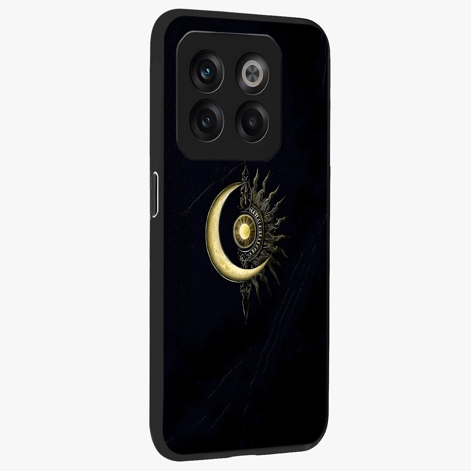 Mystic Lunar Flame Glass Case for 1+10T side perspective highlighting intense flame textures and premium build
