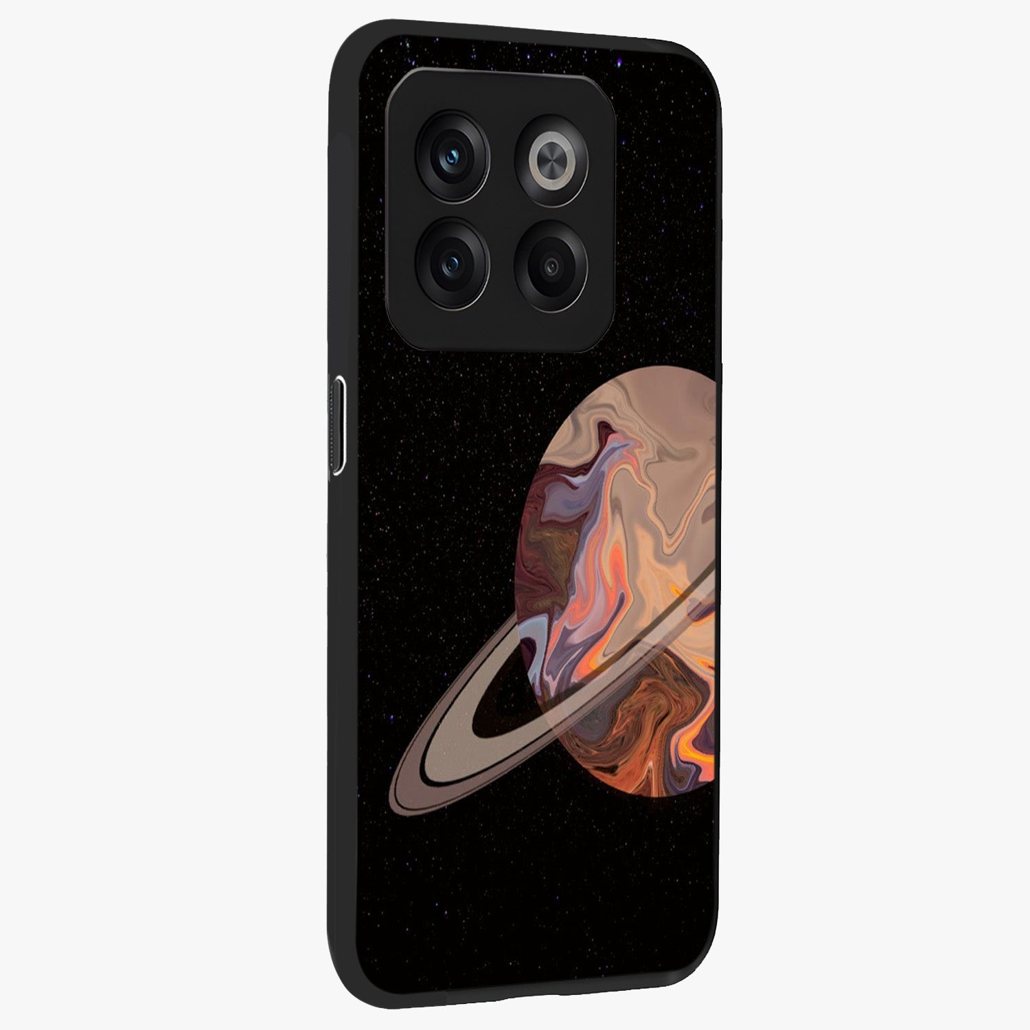 Mystic Saturn Aesthetic Glass Case for 1+10T side perspective highlighting planetary detailing and premium edge finish