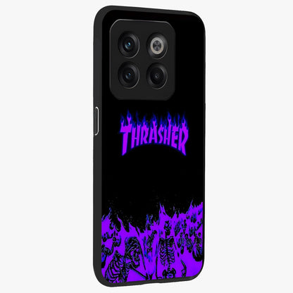 Neon Flame Riot Glass Case for 1+10T side perspective highlighting fiery detailing and sleek premium build