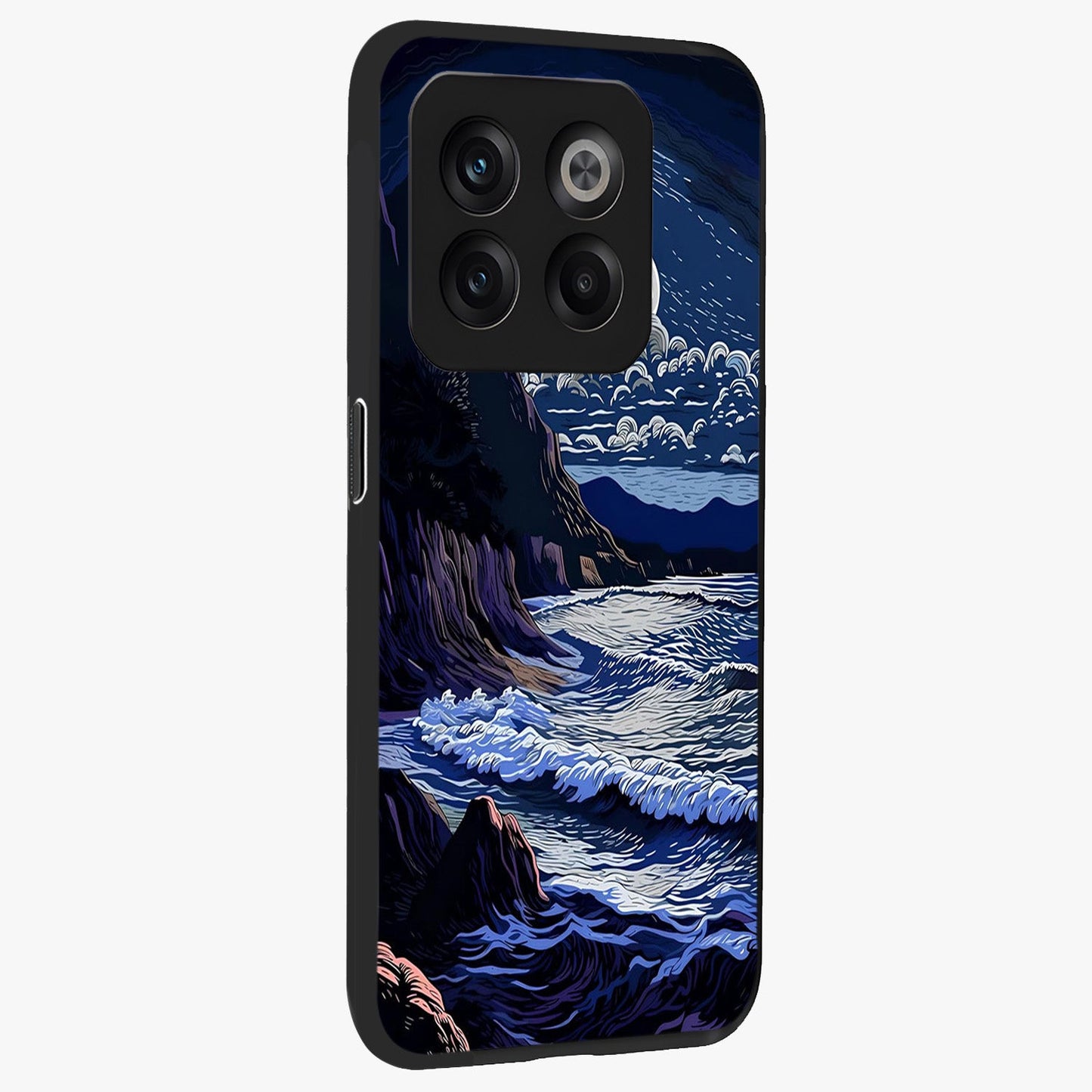 Night Moon Scenery Pattern Glass Case for 1+10T side perspective highlighting calming scenic textures and smooth build