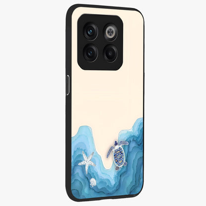 Ocean Drift Turtle Glass Case for 1+10T side perspective highlighting aquatic textures and premium edges