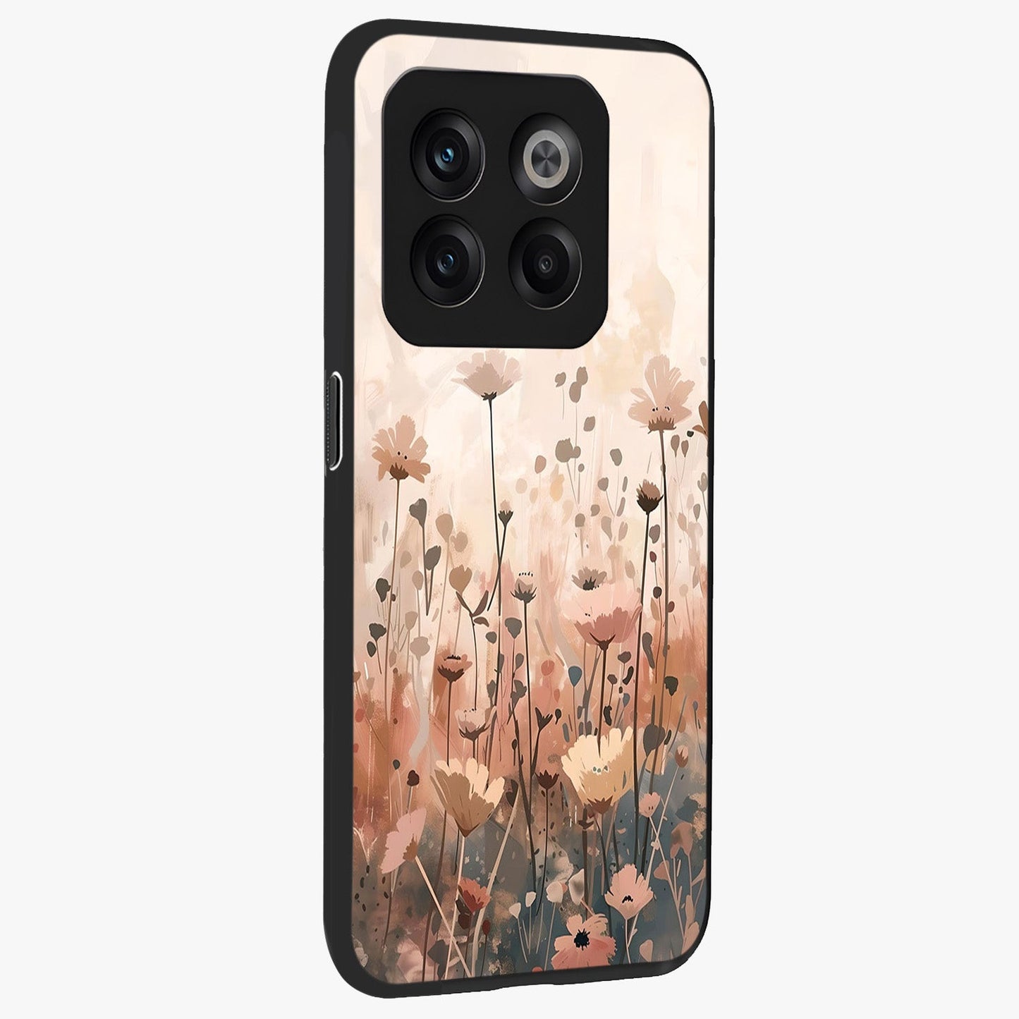 Pastel Wildflowers Glass Case for 1+10T side perspective highlighting vibrant bloom textures and smooth premium build