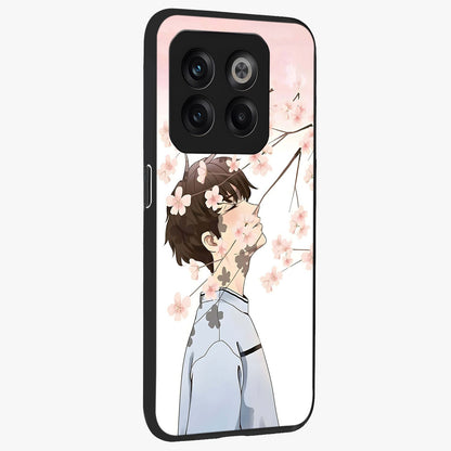 Pink Blossom Boy Glass Case for 1+10T side perspective highlighting delicate floral textures and sleek build