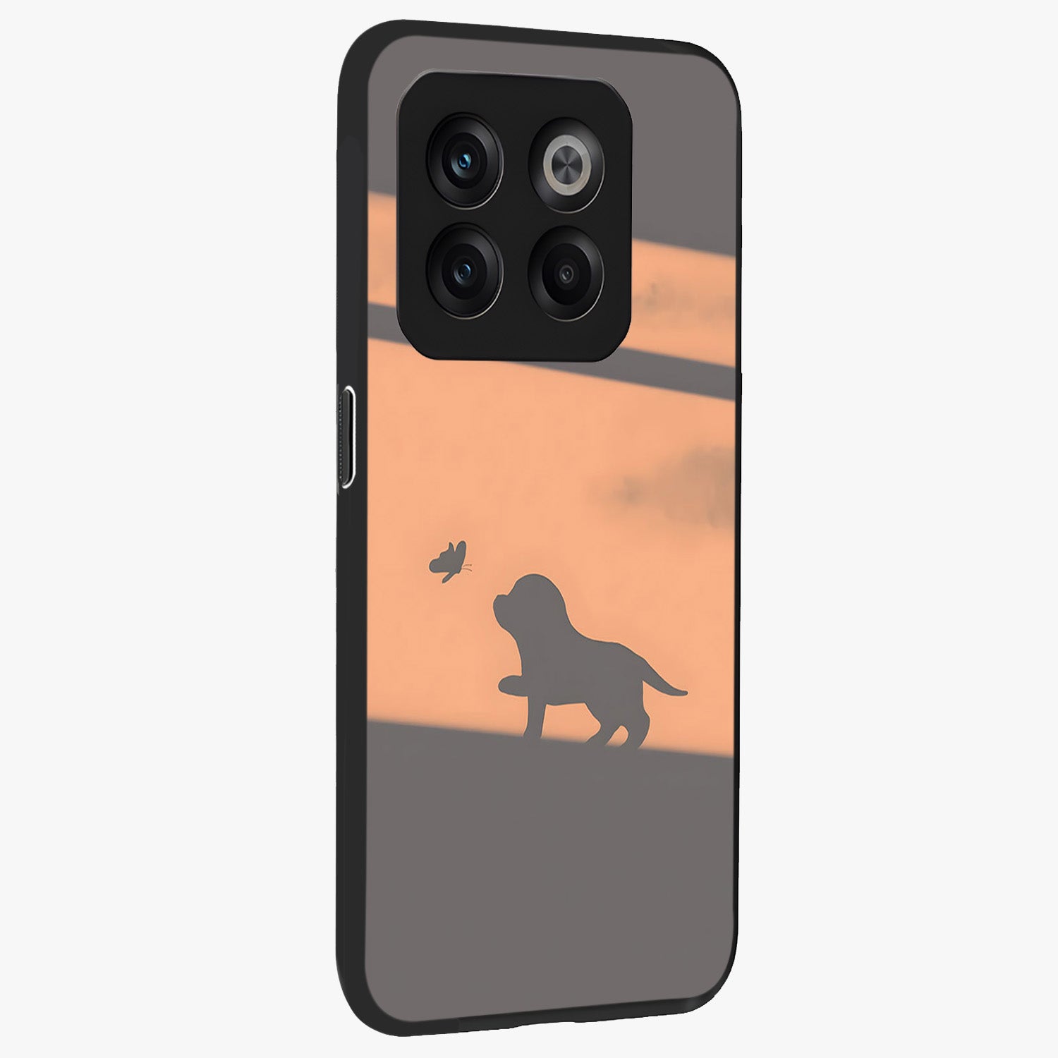 Puppy Shadow Art Glass Case for 1+10T side perspective highlighting cute illustration textures and smooth build