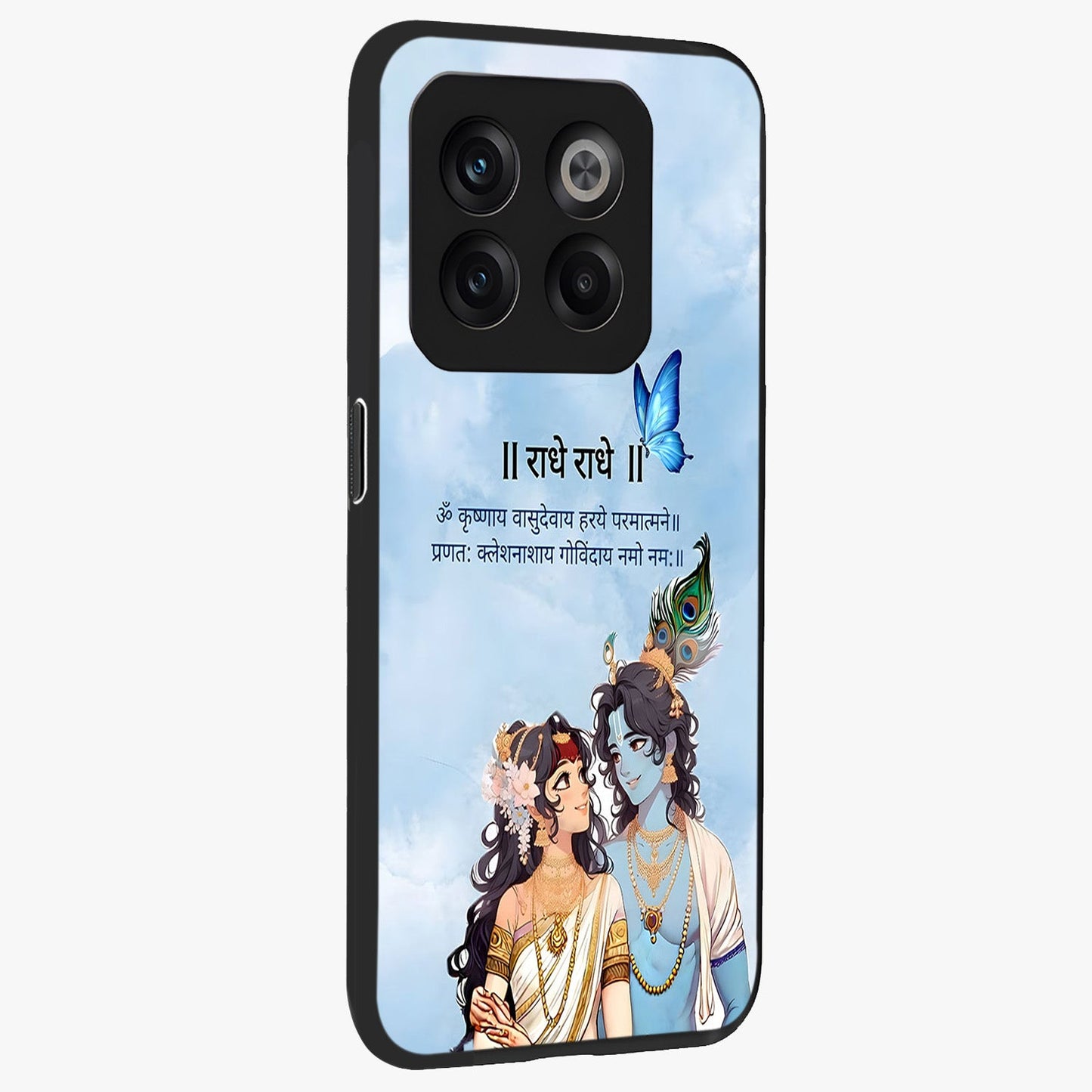Radha Krishna Eternal Glass Case for 1+10T side perspective highlighting detailed illustration textures and smooth build