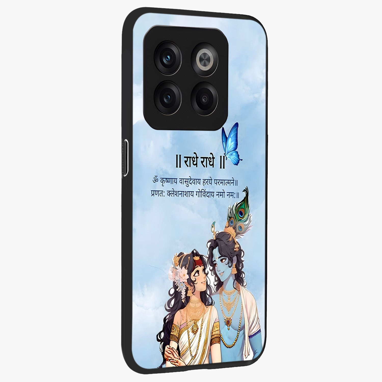 Radha Krishna Eternal Glass Case for 1+10T side perspective highlighting detailed illustration textures and smooth build